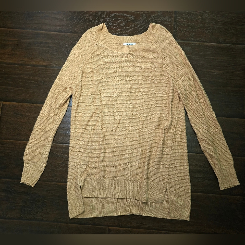 Old Navy Womens Camel Tan Tunic Long Sleeve Cable Knit Sweater Large